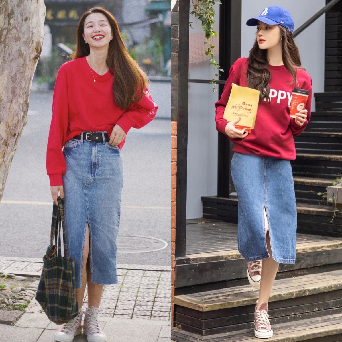 卫衣今年流行这样搭时髦又减龄,卫衣半裙秋天这样穿简直美爆了