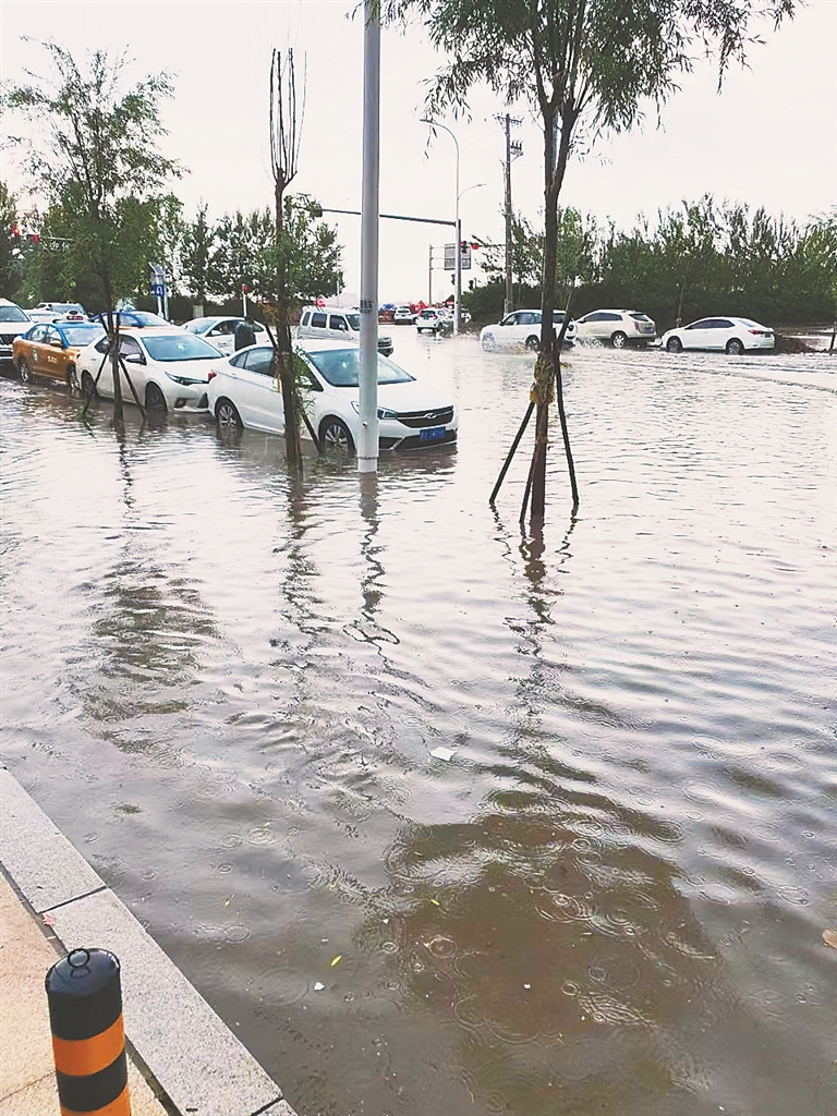 记者雨后走访哈西骏赫城六期门前：积水深过膝私家车被泡
